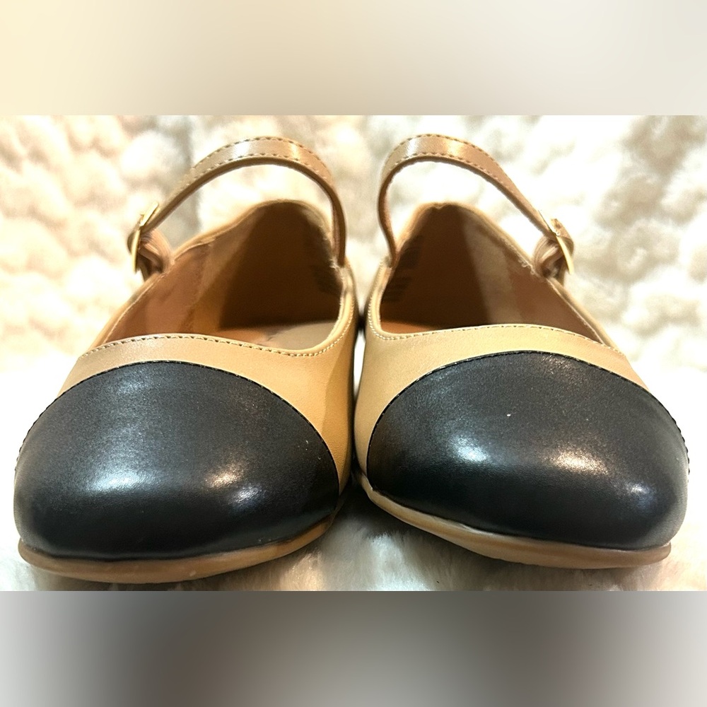 Tahari Tan Black Vegan Leather MaryJane ankle strap ballet women’s size 7 (NEW) - Picture 5 of 12